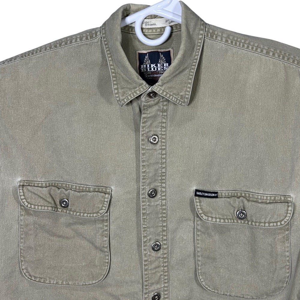 Vintage Harley Davidson Biker Blues Button Up‎ Shirt Mens Large Long Sleeve